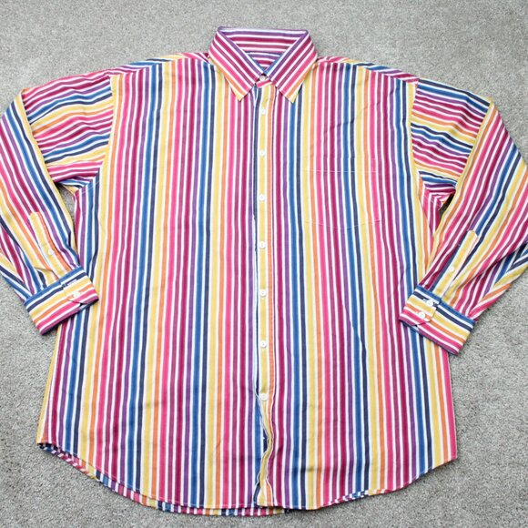 Bugatchi Other - Bugatchi Uomo Shirt Mens 2XL XXL Red/Pink/Yellow Striped Cotton Long Sleeve